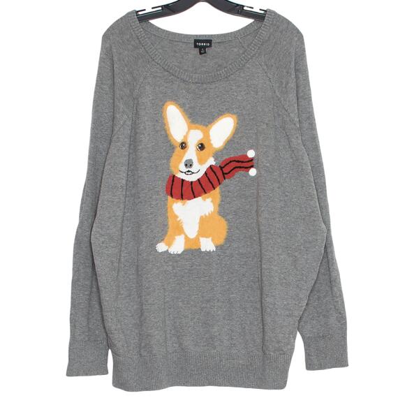 torrid Sweaters - Torrid Sweater Corgi Dog Cottage Cozy Comfort Kawaii Preppy Novelty Gray 3 3X